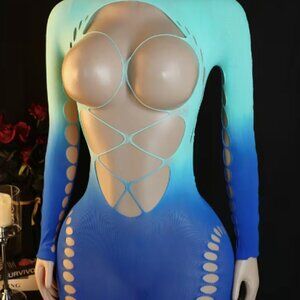 Ombre Blue Fishnet Bodycon Dress Cover Up